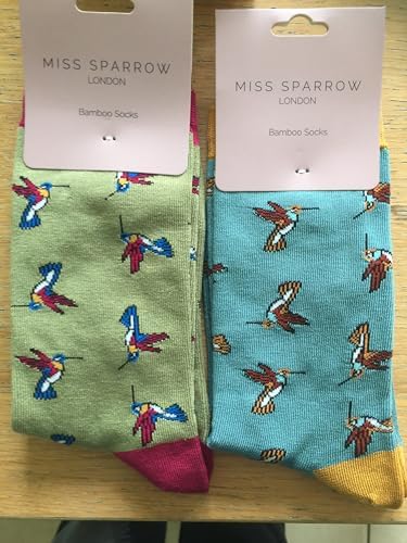 LilyRosa® Ladies Colourful Hummingbird Teal Green Socks Birds Girls Bamboo Mix (Two Pairs)