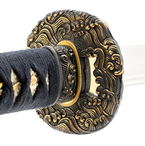 Handmade Sword - Fully Functional Japanese Katana Samurai Sword, Fully Hand Forged, 1080 Carbon Steel, Heat Tempered, Full Tang, Sharp, Brass Fittings, Black Scabbard