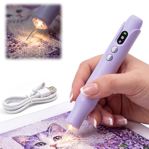 Electric Diamond Painting Pen with Light Diamond Art Kits for Adults Cordless 2 Adjustable Suction Levels Rechargeable Vacuum Diamond Art Pen with Ergonomic Grip Low Noise No Wax NeededPurpe