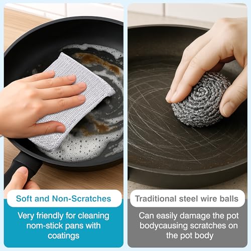 Image of 6 Pack Kitchen Scrubbing Sponges for Cleaning, Washable Dish Sponges, Reusable Non Scratch Scrubbing Pads, Sink Steel Wool Dishcloth, Wire Scouring Sponge for Cookware, Pots and Pans