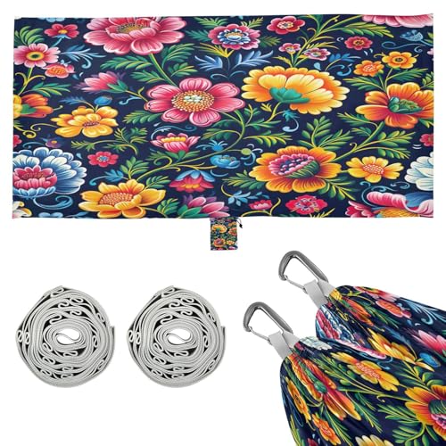 Kigai Colorful Flowers Camping Hammock Durable & Portable Travel Hammock Holds 330lbs with Tree Strapsm, Pocket, Camping Accessories