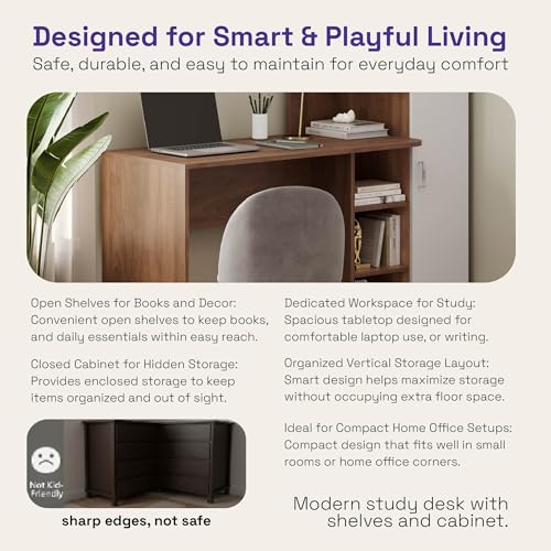 Image of Wakefit Study Table | 1 Yr Warranty | Study Table with Book Shelf, Computer Table for Home Pc, Office Table for Home, Free Installation from Brand, Modern Wobble-Free & Durable Design (Avenor-CW)
