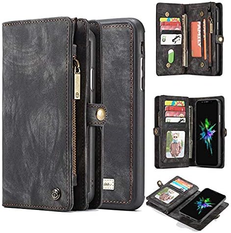 iPhone X/XS/XS Max/XR Flip Case, Premium Zipper Wallet Leather Case Cover With Detachable Magnetic Hard Case,4 Colors