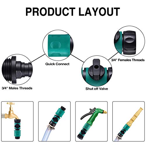 JUSONEY Hose Shut off Valve - Garden Hose Connectors, 5PCS Hose Quick Connector with Valve + 10 Pcs Rubber Washers + 10Pcs Male Adapter, Standard 3/4\" Thread - Thumbnail 4