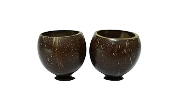 Home Restaurant Kitchen Coconut Shell Cup| Pack of 2 Coconut Shell | Wood Mug - Hand Made | Hot and Cold Beverages - (200 ml, Brown)
