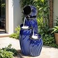 Ultym 29" Ceramic Water Fountain Outdoor, 4-Tier LED Cascading Waterfall