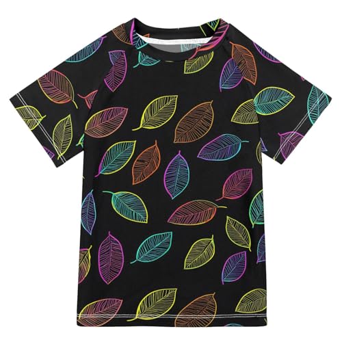 ALAZA Kids Rash Guard Toddler Swim Shirt Boy Girls Neon Leaves Print UPF 50+ Short Sleeve 4T