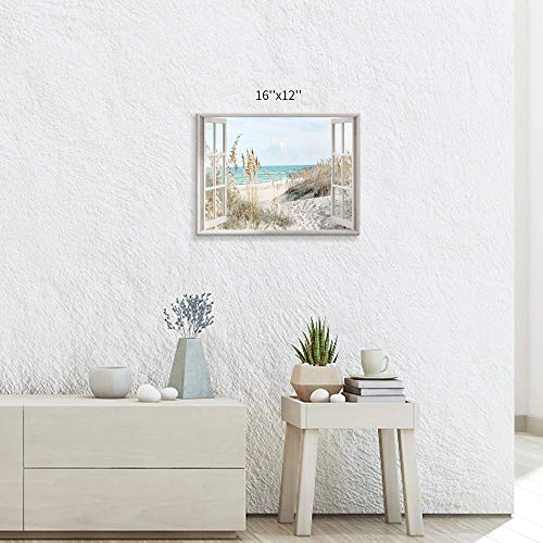 Hardy Gallery Coastal Beach Picture Wall Art: Beach Theme Window Canvas Art Prints Seascape Artwork Small Size For Bathroom (16” X12” X 1 Panel) #TOP1