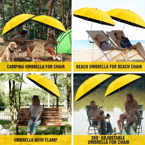 Image of 2 PACK Beach Umbrella with Clamp, 360 Adjustable Umbrellas for Chair, UPF50+ Umbrella for Beach Chair, Patio Chair, Wheelchair, Camping Chair, Golf Carts (Chair Not Included)
