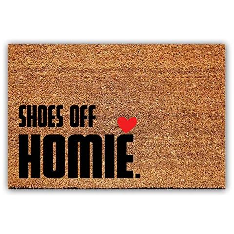 Funny Coir Doormat Shoes Off Homie Welcome Front Porch Decor Funny Doormat For The Entrance Way Personalized Rugs with Heavy-Duty PVC Backing Non Slip Outdoor Coconut Coir Doormat 23.6 x 15.7 inch Cover