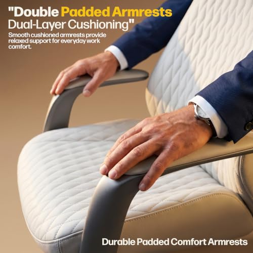 Image of DROGO Levante Ergonomic Office Chair for Work from Home with Bionic Curve Design | High Back Executive Boss Chair, Double Padded Armrest, Genuine Vegan Leather, Heavy Metal Base, 145 Recline (Beige)