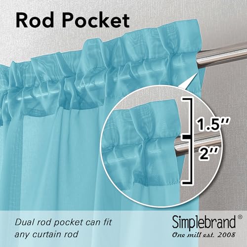 Image of Simplebrand Turquoise Sheer Curtains 63 Inch Length 2 Panels, Rod Pocket Solid Color Window Sheer Curtain Panels, Elegant Curtains & Drapes for Living Room, Bedroom 2 Panels (Turquoise, 42 inch W x 63 inch L)