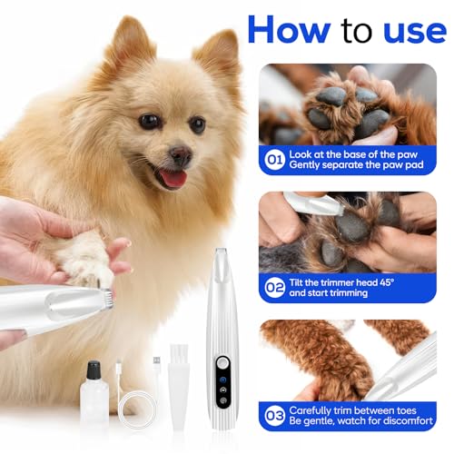 Pfotentrimmer für Hunde,USB Wiederaufladbar Hundeschermaschine Leise Hundepfoten Trimmer Pro Hundetrimmer mit Led-Licht Trimmer Hundepfoten für Hunde