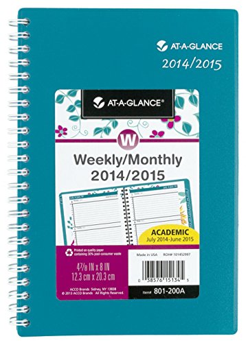 AT-A-GLANCE 2014–2015 Academic Year Weekly and Monthly Evelina Appointment Book, Wirebound, Teal, 4.88 x 8 Inch Page Size (801-200A)