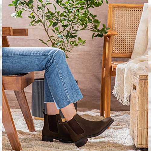 Image of SaintG Tan Suede Leather Chelsea Ankle Boots for Women