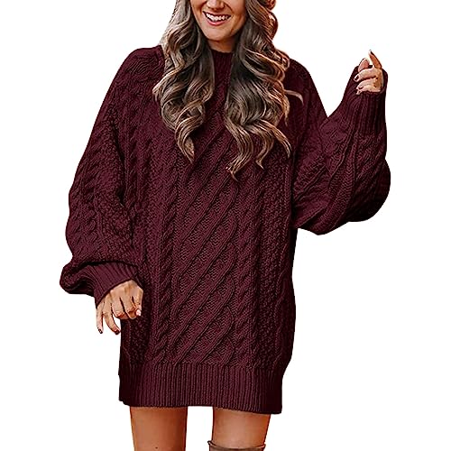 Jersey de punto grueso para mujer, cuello alto, vestido de punto de manga larga, color sólido, cuello redondo, suéteres de invierno cálido, suéter de punto suelto, casual, Rd1., XL