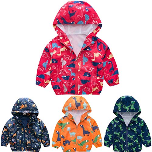 Toddler Boys Girls Dinosaur Zip Jacket Kids Lightweight Hooded Windbreakers Outdoor Raincoat Outerwear Fall Winter Coat