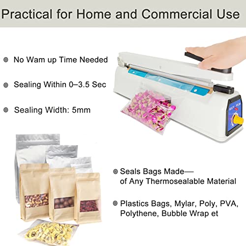 Impulse Heat Sealer 12 Inch 5mm Mylar Bag Sealer, Iron Shell Sealer, Plastic Bag Sealer Machine, with 4 Replacements Kit (2 Cutting Lines Included) by SEELAUGH - Image 3