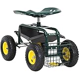 Kinsunny Rolling Scooter Garden Stool Cart with Tool Storage Basket & Swivel Seat Heavy Duty...