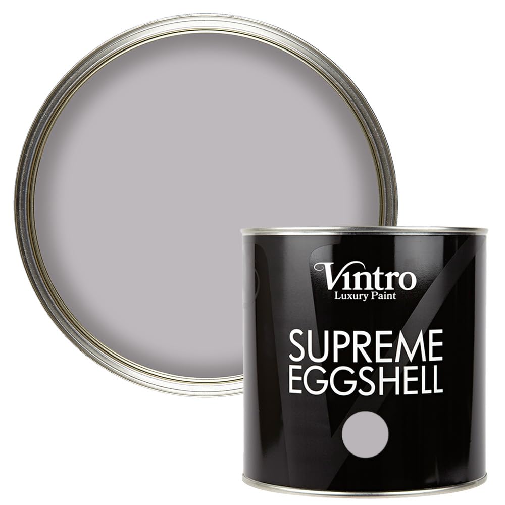 Vintro Paint | Eggshell Paint | for Walls | Wood | Trim | Satin Furniture Paint | Interior & Exterior Use. (Grey/Hint of Lilac, 2.5 Litres)