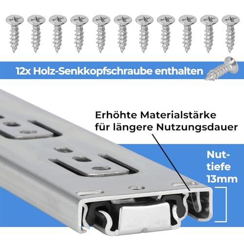 Stahlia Schubladenschienen VOLLAUSZUG 45mm (2 Stück) Teleskopschiene 300mm Länge Auszugsschienen Rollenauszug Schubladenauszüge Schubkastenauszug
