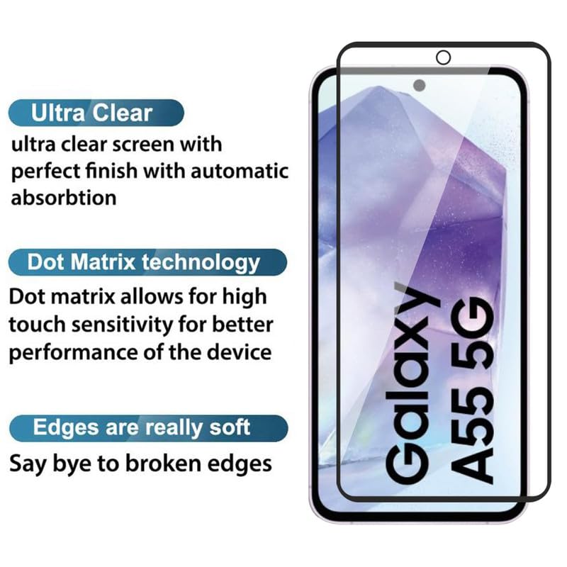 Image of Tempered Glass Screen Protector Compatible For Samsung Galaxy A55 5G / A35 5G Smartphone Full Screen Coverage (Except Edge To Edge) And Free Complete Easy Installation Kit