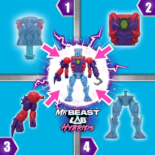MrBeast Lab Hybrids Mehrfachpackung, Verschiedene Hybrid-Teile und 2 Actionfiguren zum Kombinieren, mit Teilen des Golden Panther Dragon, zahlreiche Kombinationen, über 30 Monster zum Sammeln