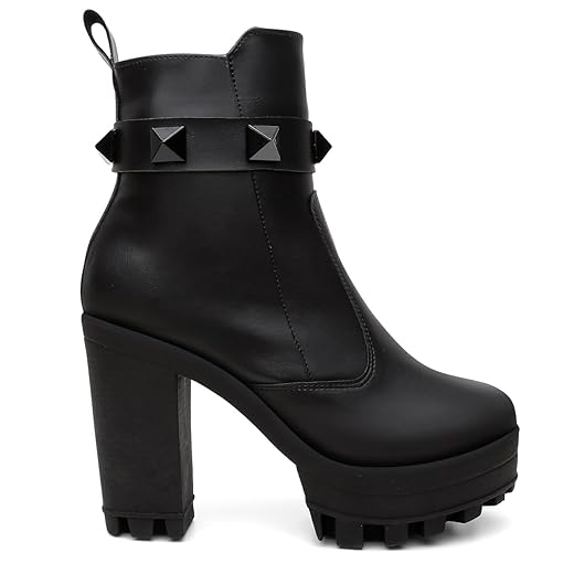 Bota Coturno Tratorado Zíper Feminino Vicerinne Tira Removível em Pedraria Preto Salto Plataforma Zíper Urbana Rockeira Festival Moderna Moda Blogueira