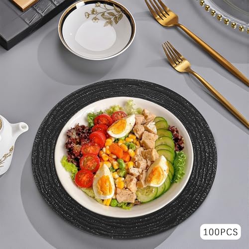 Set de 100 Platos Decorativos Redondos Negro 13 pulg miniatura 3