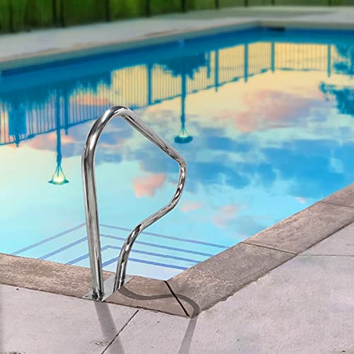 Weciygg Pool Handrail 39"X32", Stainless Steel Swimming Pool Hand Rail With Easy Mount Base For Indoor/Outdoor Pools, Silver Rustproof Durable Handrail #TOP5