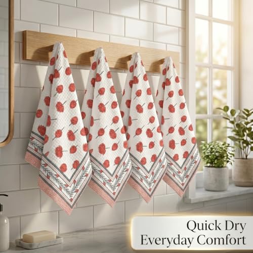 Image of Mafatlal Madhuban 250 GSM Waffle Towel Set of 4 | 76 x 38 cm Each | Textured Weave | Hand Towels for Bathing, Cleansing & Everyday Household Use | Blush Pink