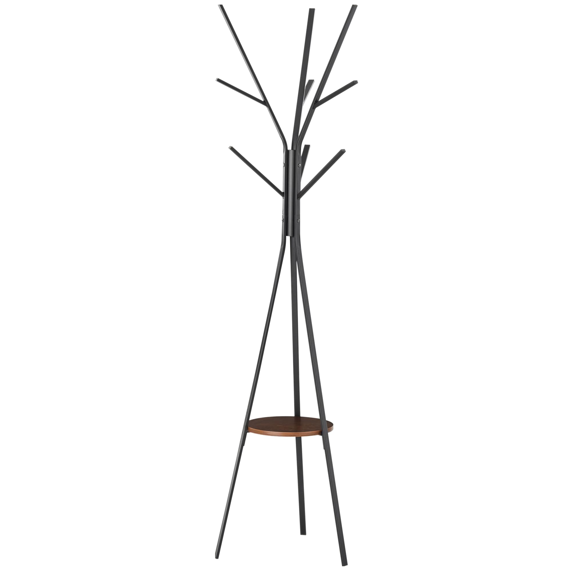 Homcom Black/Brown 180Cm Free Standing Coat Rack Metal Shelf Holder Stand Hat Hanger