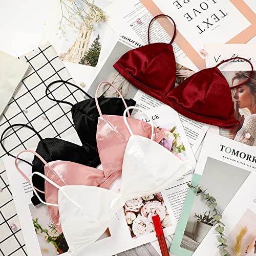 4 Pack Women's Silk Satin Triangle Bralette Silk Triangle Bra With Adjustable Strap Soft Cup Wireless Bra Satin Smooth Wireless Bra Crop Top For Women Girls Teens #TOP3