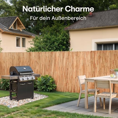 Praknu Schilf Balkon Sichtschutz Holz 100 x 300cm - FSC® Zertifiziertes Natürliches Schilf - Einsetzbar Im Innen Und Außenbereich - Zaun Sichtschutz für Balkon & Garten - Sichtschutz Zaun