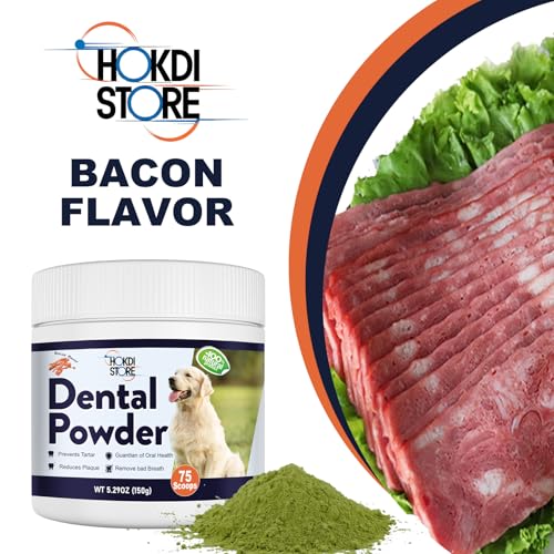Image of Dog Breath Freshener Dental Powder-Teeth Cleaning Powder for Dogs with Probiotics & Herbs-Plaque & Tartar Remover Oral Care-Chicken & Bacon Flavor-45 & 75 Scoops (75 Scoops, Bacon)