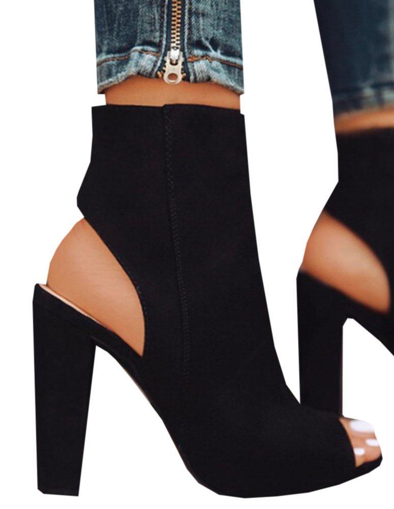 Runcati Autumn Womens Casual High Heel Side Zipper Ankle Length Dress Boots