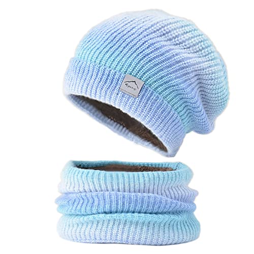Berretto invernale da donna, berretto caldo e spesso lavorato a maglia, sciarpa, set, cappello di lana con protezione for le orecchie sfumata