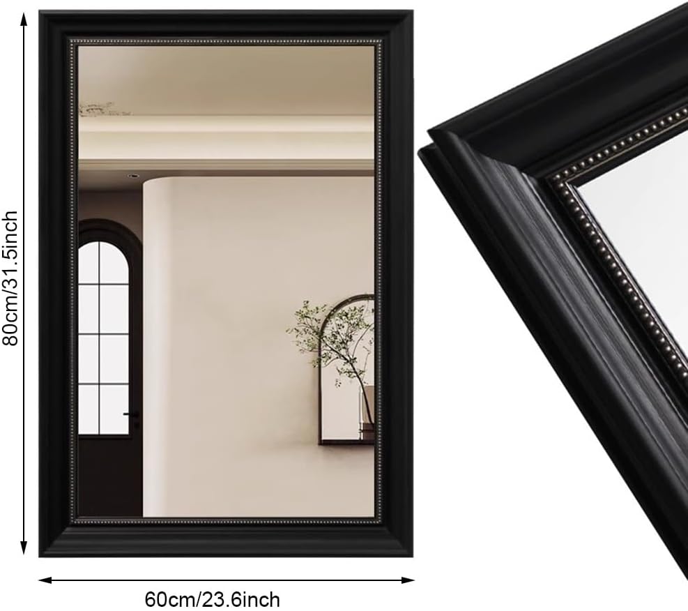 Modern Farmhouse Wall Mount Mirror, Rectangle Bathroom Mirror with 5mm HD Glass for Bedroom Living Room Entryway Dresser Decor(60x80cm/24x31inch)