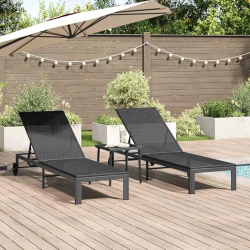 SooIarix Tumbona para 2 personas, color negro, muebles de jardín de polirratán, juego con 2 tumbonas y mesa resistente a la intemperie, ajustable, ideal para terraza, exterior, camping o relajación