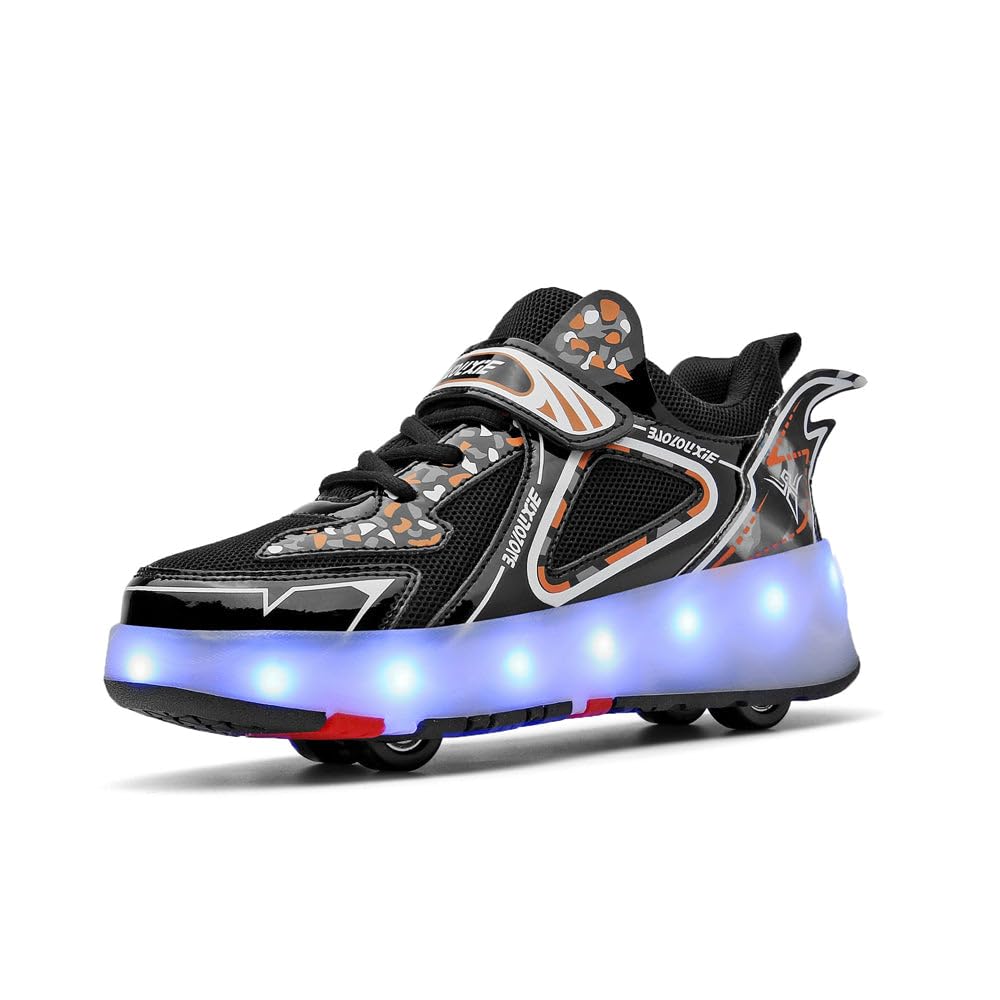 Sneaker per Bambini,Scarpe da Skateboard a Due Ruote,Luce a Cambio Colore Regolabile,Ricarica USB,universali per Ragazzi e Ragazze,Nero Rosa Oro Argento 27–40 EU