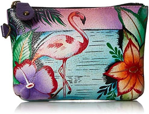 Anna by Anuschka Women's Hand Painted Genuine Leather Coin Pouch - Tropical Flamingos