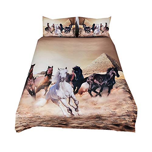 Sticker superb Blanc Noir Cheval Courant Parures de Lit pour 2 Personnes, 3 Pièces Hiver Automne Housse de Couette avec 2 x Taie d'oreiller (Cheval Courant 6,...