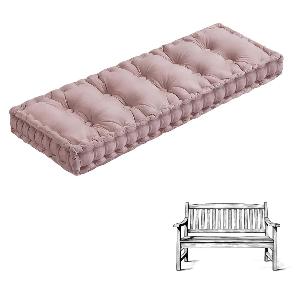 Coussin de banc en velours pour aménager un coin lecture sur la terrasse
