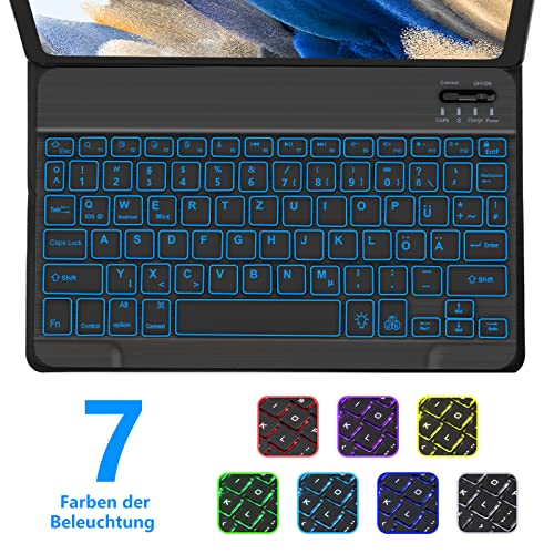 JADEMALL Tastatur Hülle Kompatibel mit Samsung Galaxy Tab A8 10.5 Zoll 2021, QWERTZ Deutsch Beleuchtete Kabellose Bluetooth Magnetische Tablet Tastatur mit Hülle – Bild 4