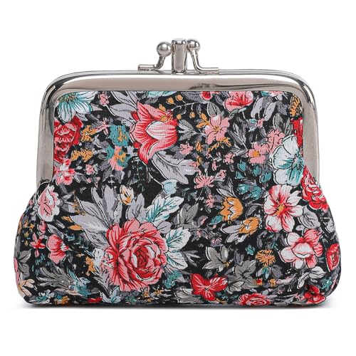 Image of Cute Floral Buckle Coin Purses Vintage Pouch Kiss-lock Change Purse Wallets
