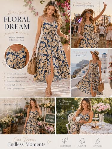 Image of BROVAVE Women's 2026 Summer Casual Boho Sundress Spaghetti Strap Midi Dress
