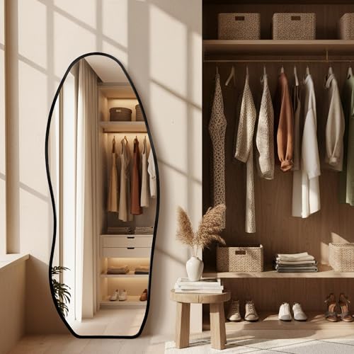 Image of Dorlicecass Mirror Full Length - Irregular Full Body Mirror Standing or Leaning or Wall Hanging 63 inchx 24 inch Asymmetrical Aviation Aluminum Alloy Frame Unique for Bedroom, Living Room, Cloakroom, Entryway