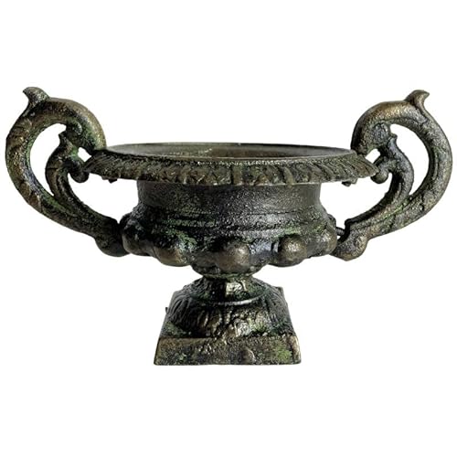 L'Héritier Du Temps Vase Vasque Chambord Jardinière de Pilier Pot de Fleur Décoratif en Fonte Verte 14,5x16,5x26cm