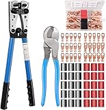 * Paquete Incluido * ----: El Juego de Herramientas de Crimpado de Terminales de Crimpado de Alambre Kamtop Viene con Una Herramienta de Crimpado de Terminales de Cable de Batería, Un Cortador de Cables, 30 Conectores de Terminales de Cobre y 30 Tubos Termorretráctiles para Satisfacer Sus Diferentes Necesidades.