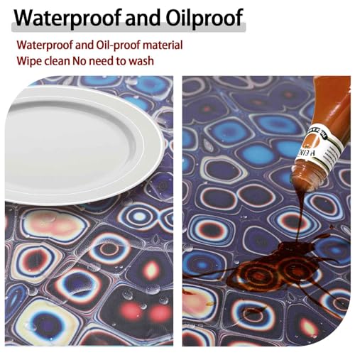 Fitted Vinyl Round Tablecloth for 36-44" Table Boho Waterproof Reusable Summer Fall Tableclothes Campers Inside Outdoors Supplies Dining Room Kitchen Needs White Elephant Gifts